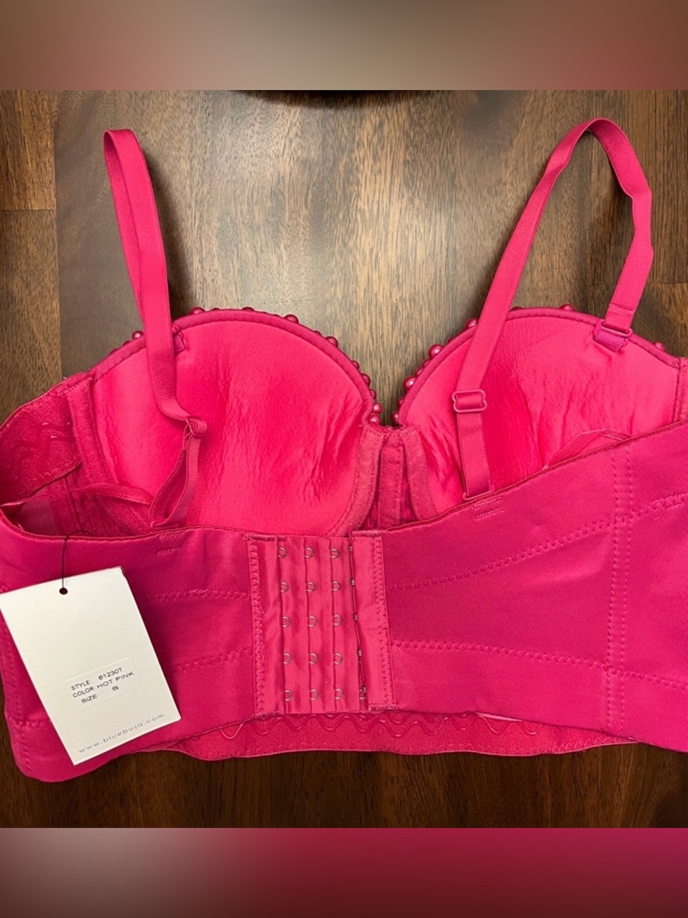 Hot Pink Beaded Rhinestone Bustier Crop Top - Picture 6 of 9